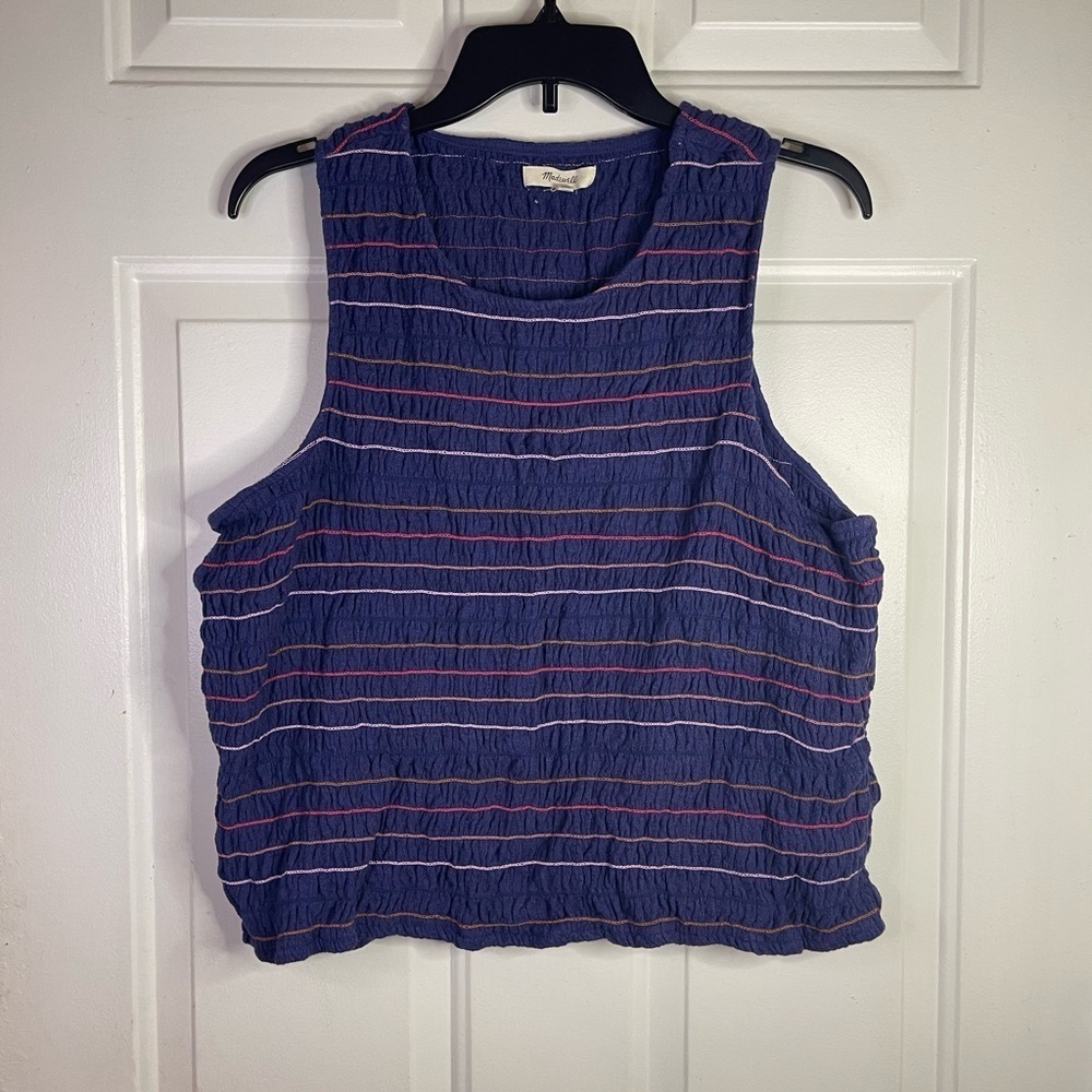 Madewell Texture & Thread Stitch Smocked rainbow Tank Top. Cropped